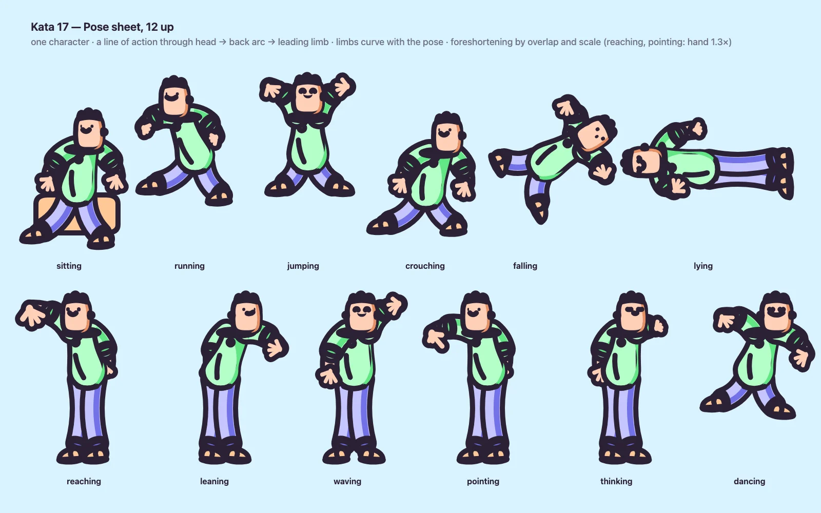 Pose sheet, twelve up.