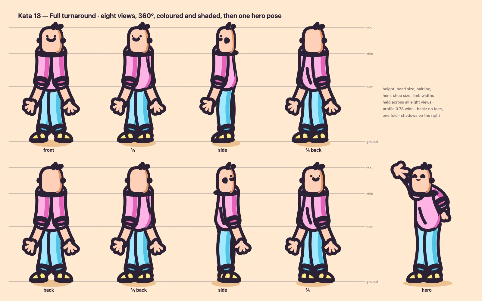 Full turnaround, eight views and a hero.